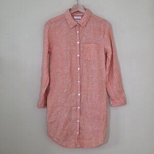 C C California Linen Shirt Tunic XS Heathered Orange LS Roll Up Tab Cottage Boho